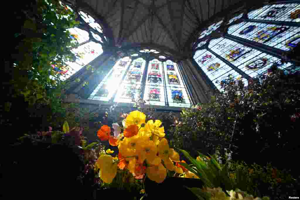 A view of the flowers to be used at Westminster Abbey for the Coronation of King Charles and Camilla, queen consort, in London, May 4, 2023.