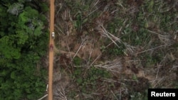 Una vista aérea muestra una parcela deforestada de la selva amazónica brasileña, en Apui, estado de Amazonas, una las reivindicaciones de los pueblos indígenas en Brasil; visto el 4 de septiembre de 2021.