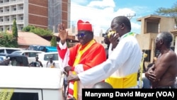 Thousands of South Sudanese turned out at Juba International Airport this morning to welcome home newly enthroned Cardinal Stephen Ameyu on October 30, 2023. 