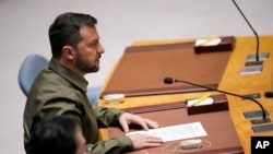 Ukrainian President Volodymyr Zelenskyy speaks during a high-level Security Council meeting on Ukraine, Sept. 20, 2023, at United Nations headquarters.