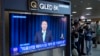 A TV at the Seoul Railway Station shows a live broadcast of South Korean President Yoon Suk Yeol addressing the nation, April 1, 2024. Yoon vowed Monday to stand firm in the face of doctor protests against his plan to increase medical school admissions. 
