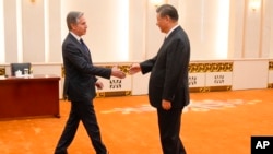 FILE - U.S. Secretary of State Antony Blinken meets with Chinese President Xi Jinping at the Great Hall of the People, April 26, 2024, in Beijing.