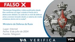 Es falso que el ataque al hospital infantil de Kiev fuera por la caída de un misil de defensa aérea ucraniano como dice el Ministerio de Defensa de Rusia. Diseño: Mila Cruz.