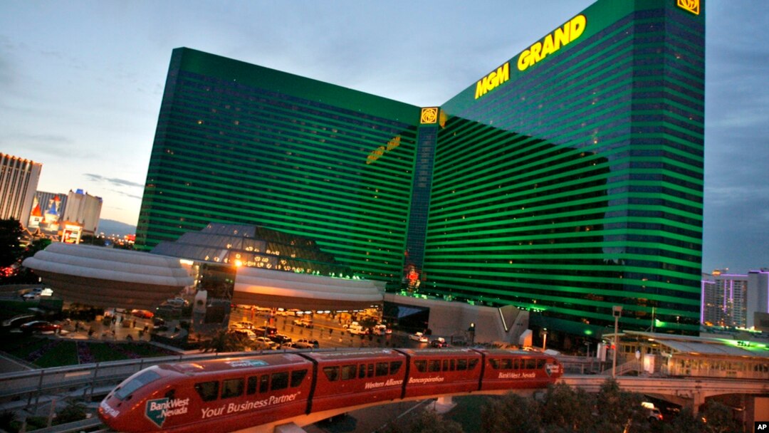 FILE - The Las Vegas Monorail passes by MGM Grand in Las Vegas, April, 27, 2006. A "cybersecurity issue" led to the shutdown of some casino and hotel computer systems at MGM Resorts International properties across the U.S., a company official reported Sept. 11, 2023. 