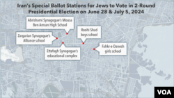 Map of special ballot stations for Jews in Tehran