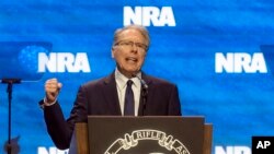 FILE - Wayne LaPierre, CEO and executive vice president of the National Rifle Association, addresses the NRA Convention on April 14, 2023, in Indianapolis, Indiana. LaPierre resigned from those positions on Jan. 5, 2024, effective Jan. 31, 2024. 