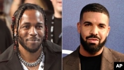 Kombinasi foto yang menampilkan rapper Drake (kanan) dan penyanyi rap Kendrick Lamar. (Foto: AP)