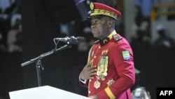 Officials accidental    the adoption of the caller   constitution is 1  of the large   promises made by General Brice Clotaire Oligui Nguema, pictured successful  Libreville, April 2, 2024.