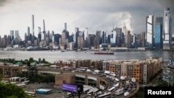 FILE -- The skyline of New York City and traffic at the Lincoln Tunnel as seen from Weehawken, New Jersey. 