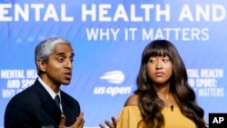 U.S. Surgeon General Vivek Murthy speaks during a forum on mental health with former tennis star Naomi Osaka during the U.S. Open tennis championships on Sept. 6, 2023, in New York.