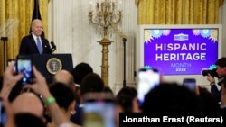 U.S. President Joe Biden addresses a Hispanic Heritage Month reception in the White House.