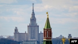 This picture taken May 2, 2022, shows the Kremlin's towers and Russian State University in the background, in central Moscow. Researchers say limited access to Russia has the potential to impede the West’s understanding of the nation for years.