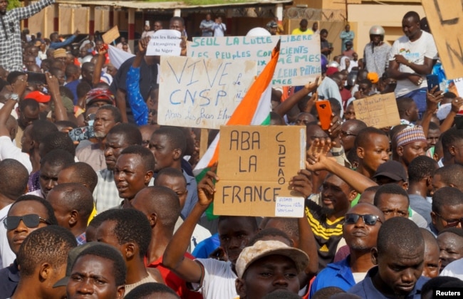 FILE — Demonstrators gather in support of the putschist soldiers in the capital Niamey, Niger July 30, 2023.
