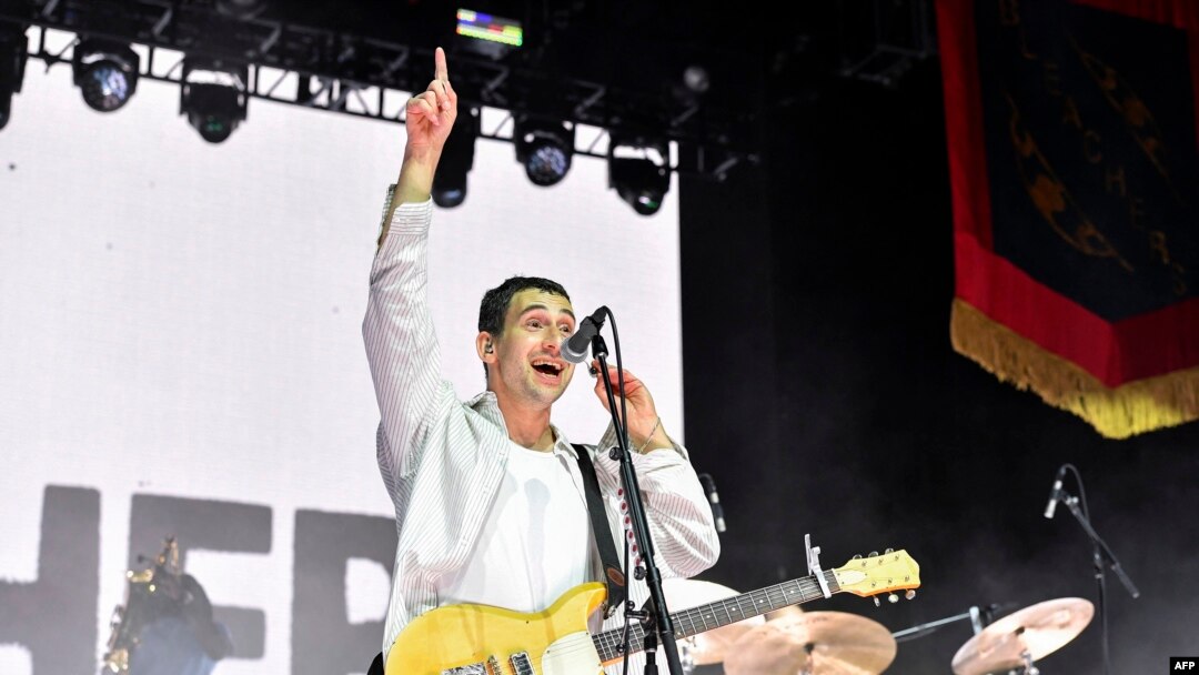 American musician Jack Antonoff and the Bleachers perform at the Mojave stage during the Coachella Valley Music and Arts Festival at the Empire Polo Club in Indio, California, April 13, 2024.