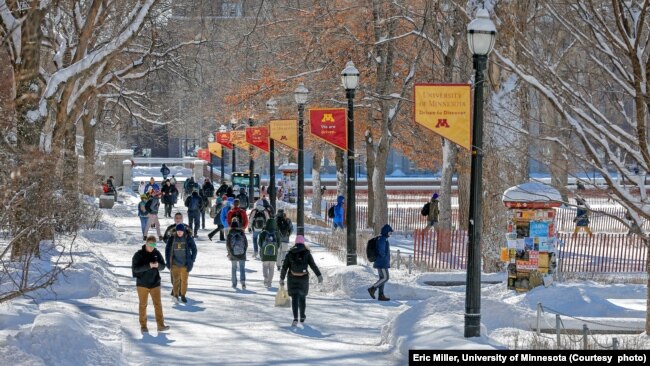 A view of the University of Minnesota - Twin Cities campus in winter.