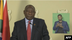 Screen grab of South African President Cyril Ramaphosa's televised address announcing the establishment of two new government ministries as part of his cabinet reshuffle on March 6, 2023.