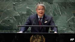 El presidente de Ecuador, Guillermo Lasso durante su discurso en el marco de la 78 Asamblea General de la Onu en Nueva York.