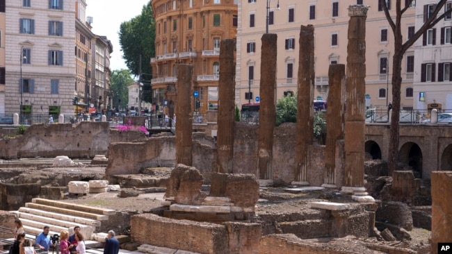 On June 19, 2023, journalists visit new walkways at the temples where Julius Caesar masterminded political strategies.
