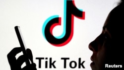 2019年11月7日TikTok标识前拿着智能手机的人