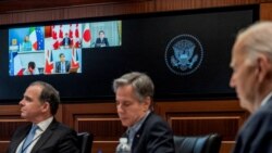 Menteri Luar Negeri AS Antony Blinken menghadiri pertemuan virtual dengan para pemimpin negara-negara G7 dari Gedung Putih di Washington, pada 14 April 2024. (Foto: The White House/Handout via Reuters)