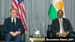 US Secretary of State Antony Blinken with Nigerien Foreign Minister Hassoumi Massoudou.