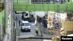 A view of the accident site in Espoo, Finland, May 11, 2023. 24 people, mainly school children were injured in an accident when a temporary walking bridge collapsed. (Lehtikuva/Heikki Saukkomaa via Reuters) 