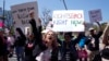 FILE - Supporters cheer up as Vice President Harris gives remarks at the Women's March in Los Angeles, Apr. 15, 2023. One year ago, the US Supreme Court rescinded a five-decade-old right to abortion. 