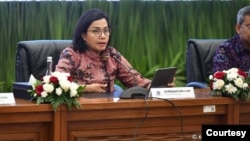 Menteri keuangan RI Sri Mulyani dalam konferensi APBN Kita edisi April 2024, Jumat (26/04) di kantor Kementerian Keuangan, Jakarta. (Kemenkeu Foto/ biro KLI)