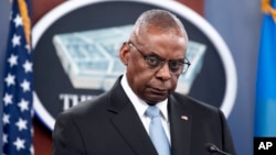 Defense Secretary Lloyd Austin speaks during a press briefing at the Pentagon, in Washington, May 20, 2024.