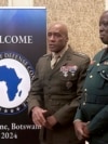US Marine Gen. Michael Langley, head of US Africa Command, left, speaks to reporters at a conference of military chiefs from across Africa, with Lt. Gen. Placid Segokgo, Botswana’s commander of the defense force, June 25, 2024 in Gaborone, Botswana.