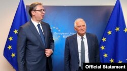 Predsednik Srbije Aleksandar Vučić sa visokim predstavnikom EU Žozepom Boreljom (Foto: newsroom.consilium.europa.eu)