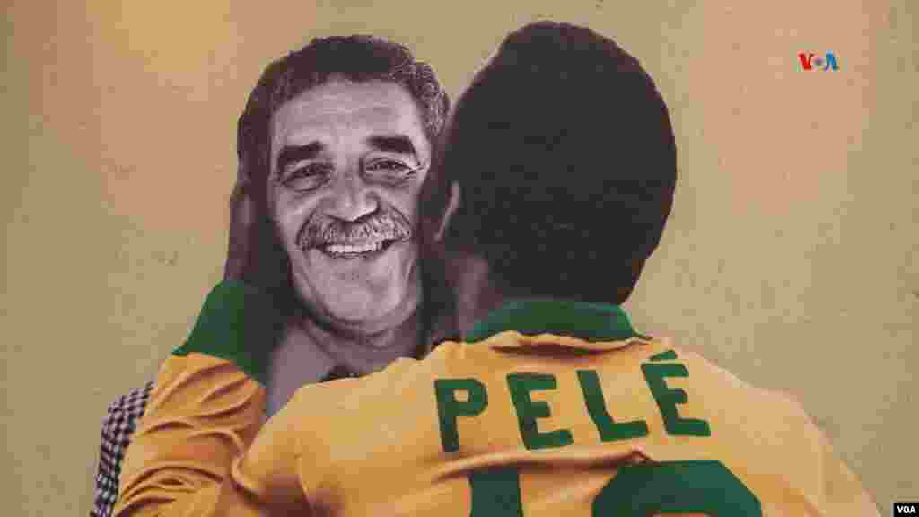 Una fotografía de Gabriel García Márquez y Pele en el stand de Brasil, la foto también hizo parte de uno de los obsequios que le entregó el presidente brasileño Luiz Inácio Lula da Silva a su homólogo Gustavo Petro.&nbsp;