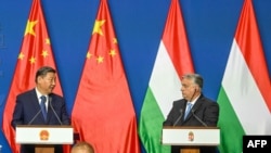 Chinese President Xi Jinping, left, and Hungarian Prime Minister Viktor Orban in Carmelita Monastery, the prime minister's headquarter, at Buda Castle quarter in Budapest, Hungary, May 9, 2024.