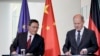2023年6月20日，德国总理奥拉夫·朔尔茨（右）和中国总理李强在德国柏林总理府向媒体介绍两国政府磋商后的情况。（美联社照片）