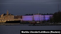 (FILE) The Foreign Ministry in Finland illuminates with colors to honor the accession to NATO.