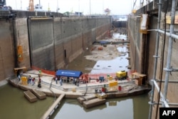 Maintenance works are being carried out at Panama Canal's Pedro Miguel Locks in Paraiso, near Panama City, on May 12, 2023.
