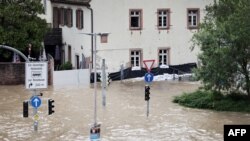 Banjir melanda wilayah Heidelberg, di barat daya Jerman, pada 3 Juni 2024. (Foto: AFP/Daniel Roland)