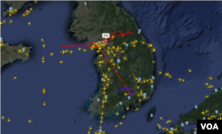 한국 공군의 '글로벌 호크' 정찰기가 4일 한반도 군사분계선 일대를 비행하고 있다. 자료=Flightradar24