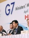 FILE - Japan's Environment Minister Akihiro Nishimura and Minister of Economy, Trade and Industry Yasutoshi Nishimura attend at a news conference of G7 Ministers' Meeting on Climate, Energy and Environment in Sapporo, Apr. 16, 2023, (Kyodo via Reuters) 