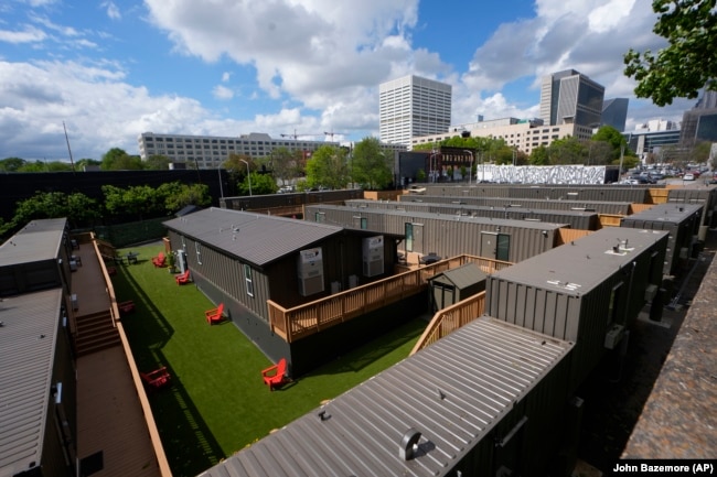 The gated micro community known as “The Melody” is shown Friday, April 12, 2024, in Atlanta. (AP Photo/John Bazemore)