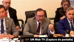 El canciller de Venezuela, Yvan Gil, interviene durante una sesión del Comité de DDHH de la ONU.