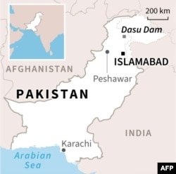 A map of Pakistan locating the Dasu dam site in Khyber Pakhtunkhwa province.