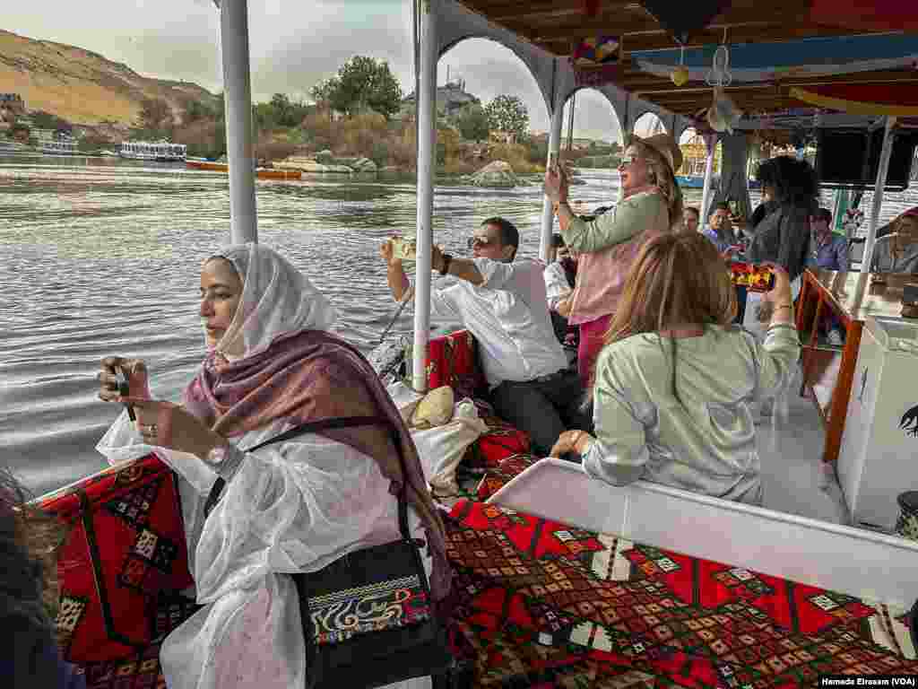 The AIWFF organizers share a Nile boat tour with visiting filmmakers to showcase the host city of Aswan as an inspiring filming location for cinematic and documentary projects. Aswan, Egypt, April 22, 2024.