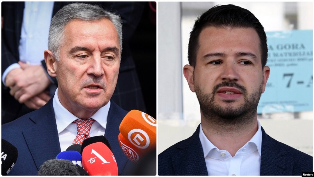 Kandidat Demokratske partije socijalista (DPS) i aktuelni predsjednik Crne Gore Milo Đukanović i kandidat i jedan od lidera Evrope sad Jakov Milatović. (Foto: Reuters, Stevo Vasiljević)