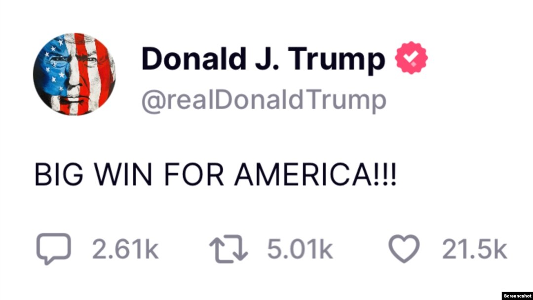 Objava bivšeg predsednika SAD Donalda Trampa na mreži Truth Social (screenshot)