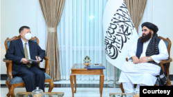 Chinese ambassador to Kabul, Wang Yu, meets with Taliban Foreign Minister Amir Khan Muttaqi, May 23, 2023. (Photo courtesy of Afghanistan Foreign Ministry)