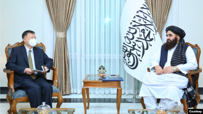 Chinese ambassador to Kabul, Wang Yu, meets with Taliban Foreign Minister Amir Khan Muttaqi, May 23, 2023. (Photo courtesy of Afghanistan Foreign Ministry)