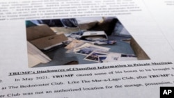 FILE - The indictment against Donald Trump in a classified documents case is pictured June 9, 2023. The judge heard arguments June 24, 2024, that the case has been unlawfully funded. Prosecutors countered that the funding mechanism was previously upheld.