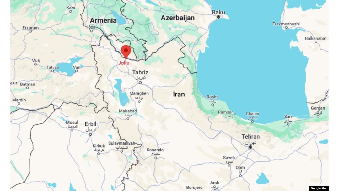 Mapa - Jolfa, grad u iranskoj provinciji Istočni Azerbejdžan.