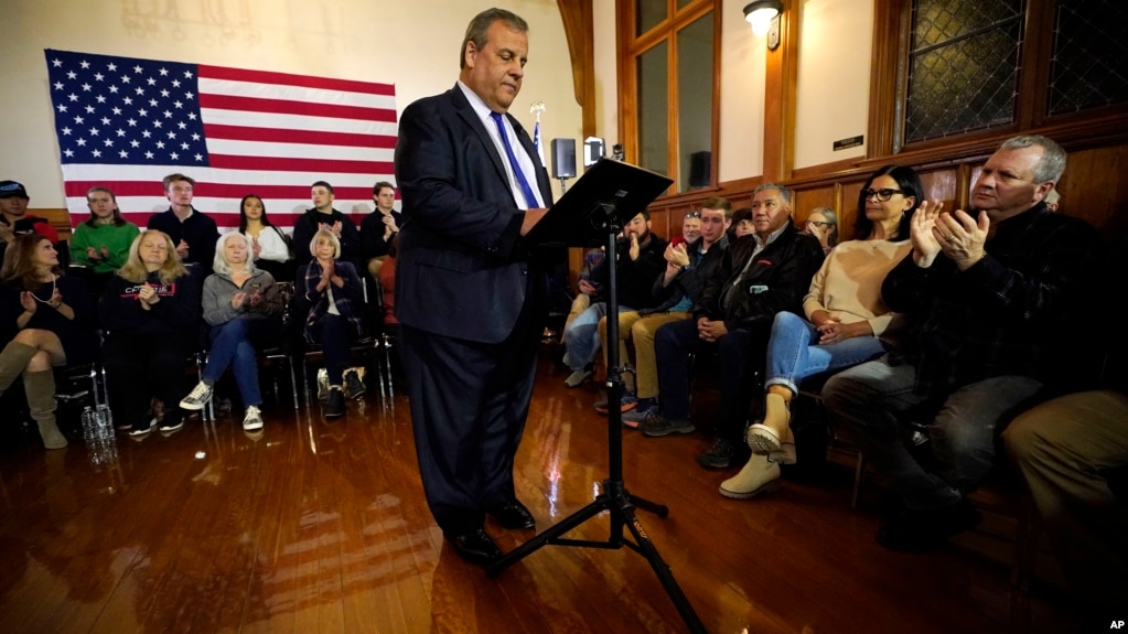 Cựu Thống đốc New Jersey Chris Christie dừng tranh cử tổng thống Mỹ, 10/1/2024 (AP Photo/Robert F. Bukaty).